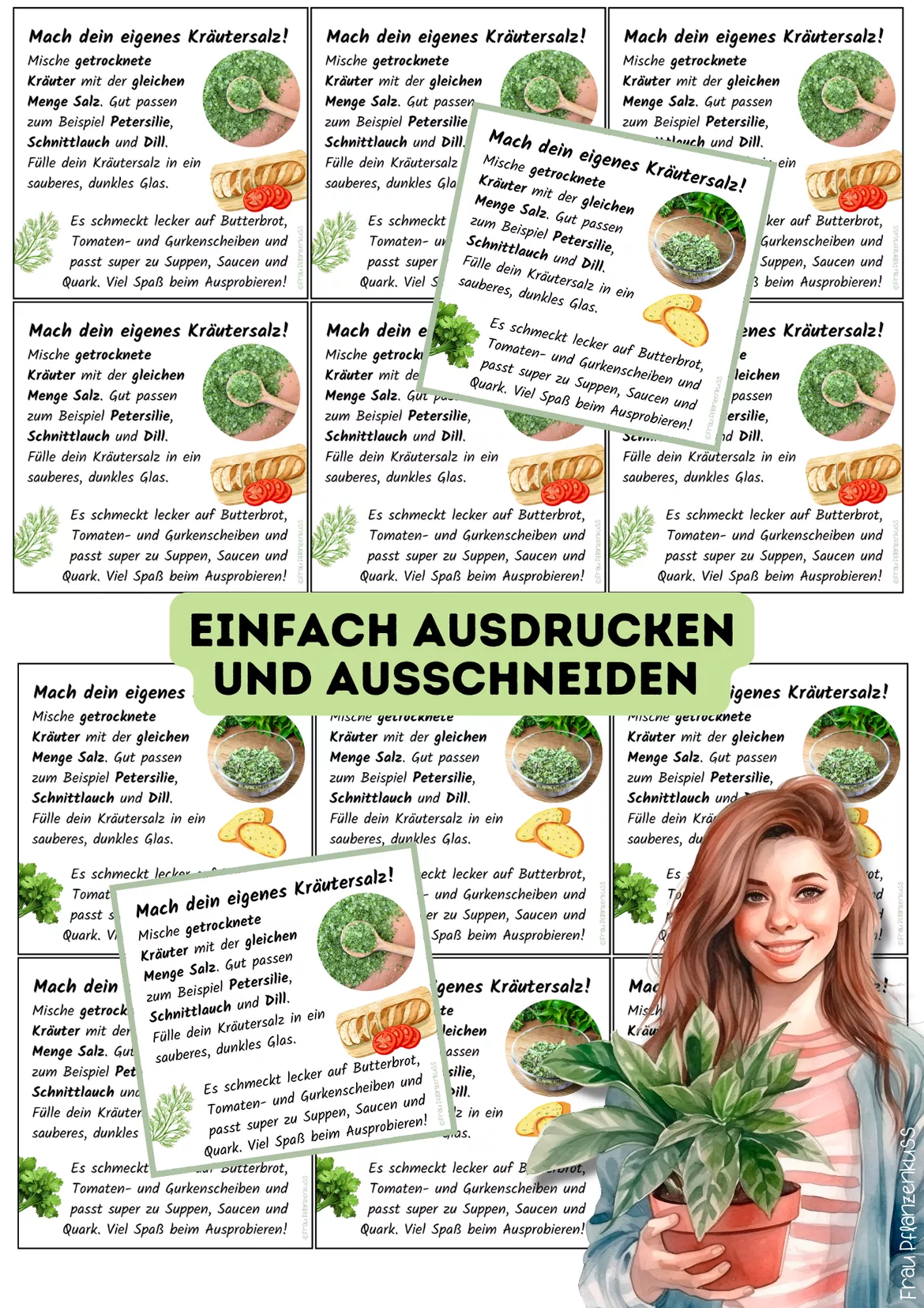 Bild in der Beschreibung des Unterrichtsmaterials Kärtchen Mini-Rezept für Kräutersalz von Frau Pflanzenkuss #1