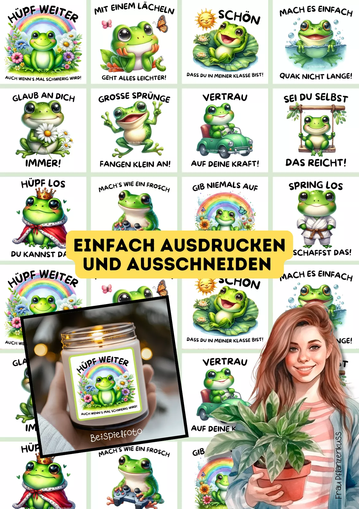 Bild in der Beschreibung des Unterrichtsmaterials Frosch-Etiketten mit Sprüche für Kerzen, Geschenke und mehr von Frau Pflanzenkuss #1