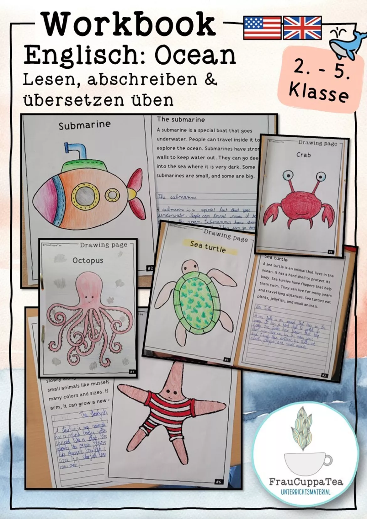 Bild in der Beschreibung des Unterrichtsmaterials Paket Englisch Workbook & Abschreibkarten Meer / Ocean von FrauCuppaTea #1