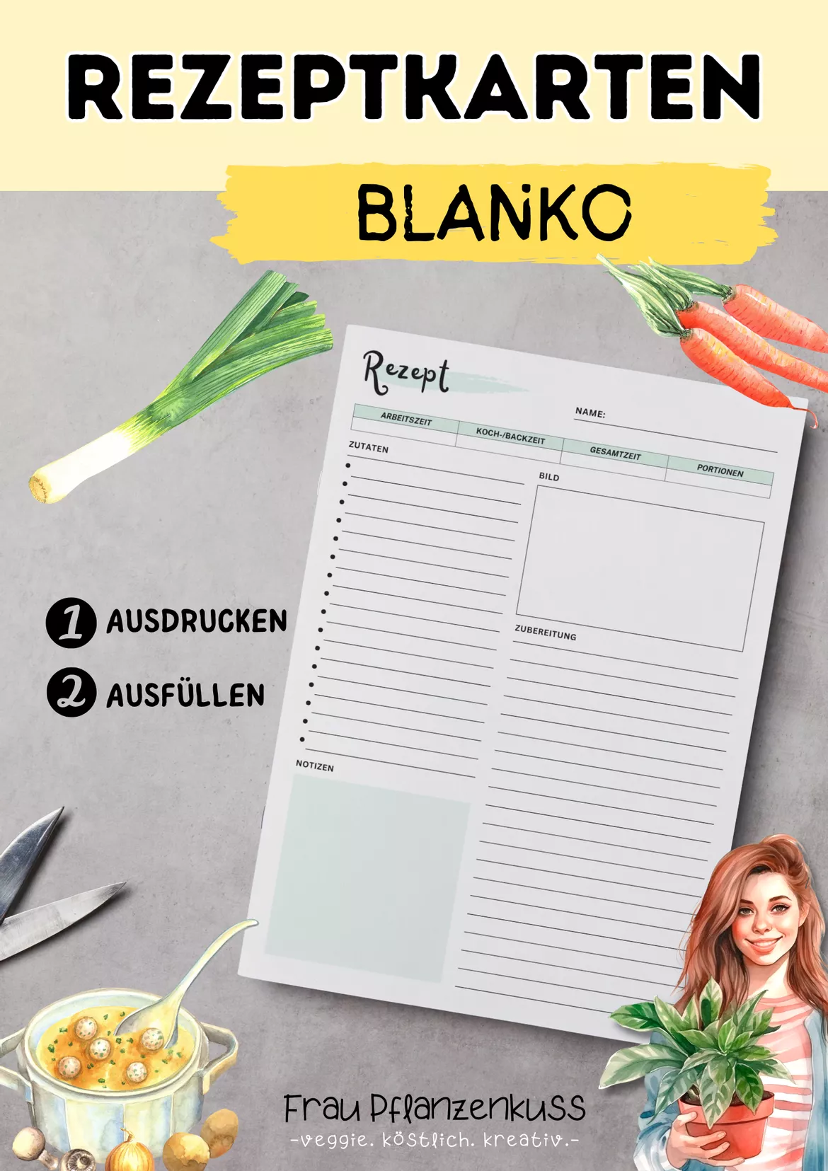 Bild in der Beschreibung des Unterrichtsmaterials Rezeptkarten Blanko Pastell zum Selbstschreiben von Frau Pflanzenkuss #1