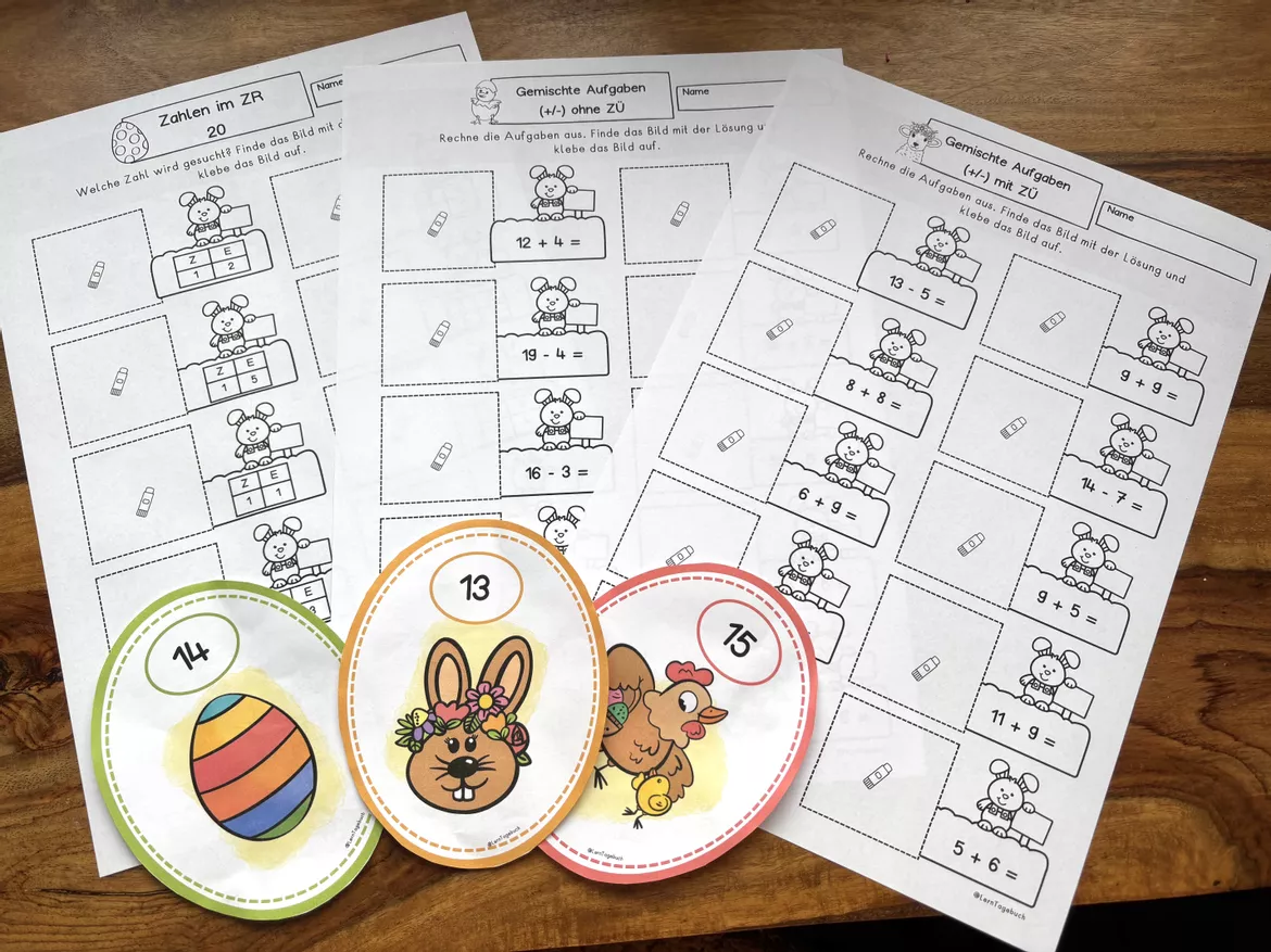 Bild in der Beschreibung des Unterrichtsmaterials Ostern Klasse 1, Rechenspaziergang ZR 20, differenziert. von LernTagebuch #1