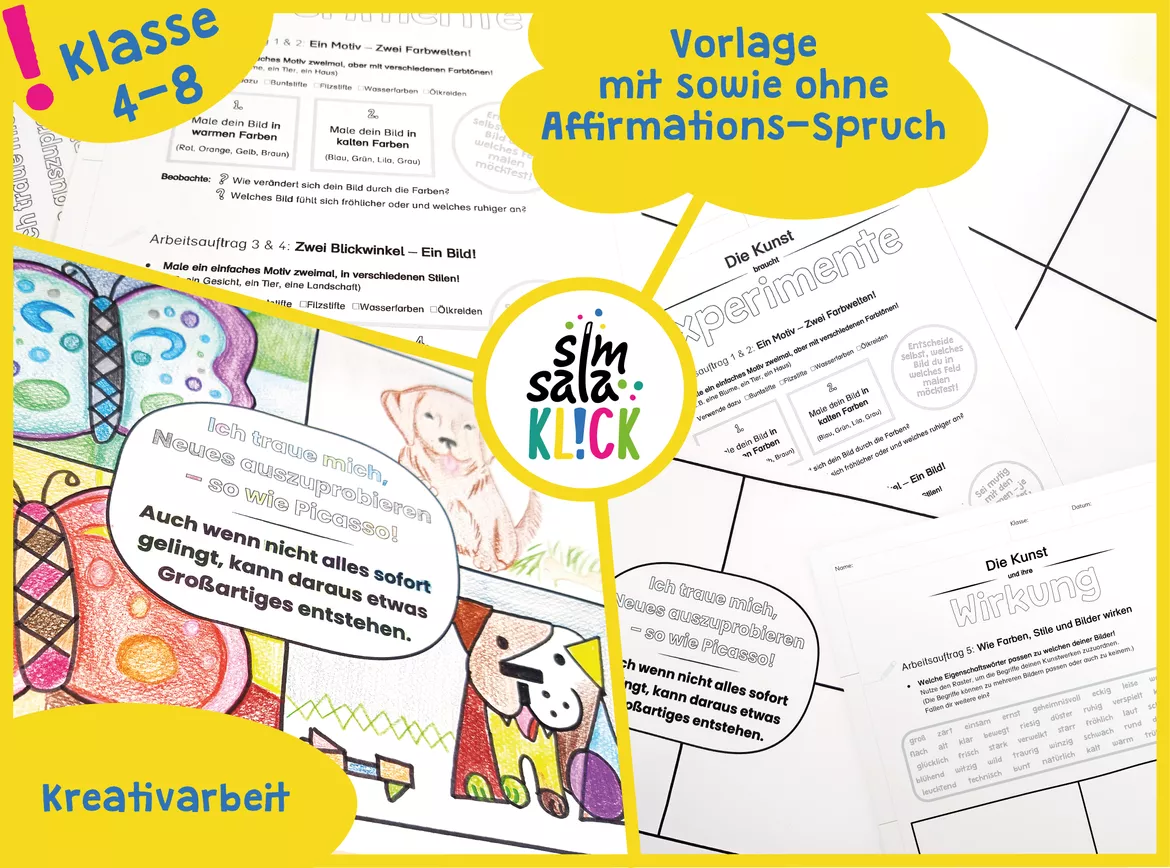 Bild in der Beschreibung des Unterrichtsmaterials Kunst Experimente nach Picasso *Kunststunden-Reihe* von simsalaKLICK #1