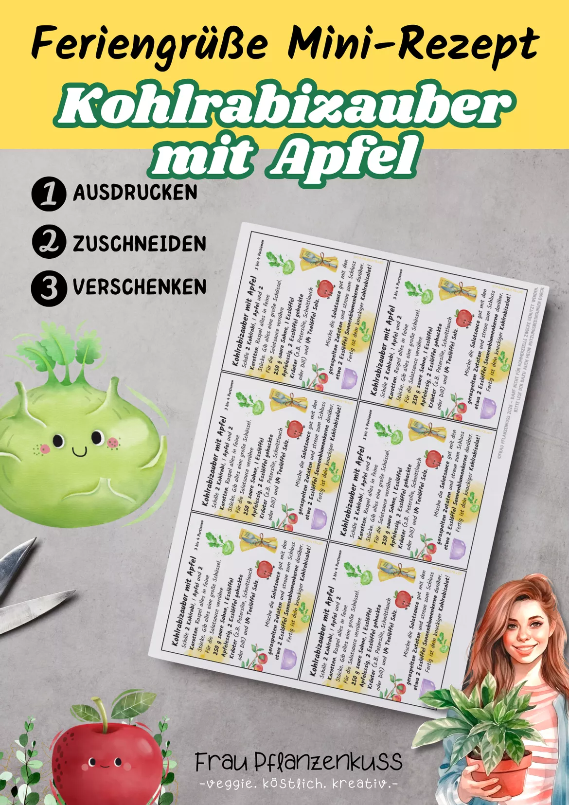 Bild in der Beschreibung des Unterrichtsmaterials Kohlrabizauber mit Apfel Mini-Rezept Kärtchen als Feriengruß von Frau Pflanzenkuss #1