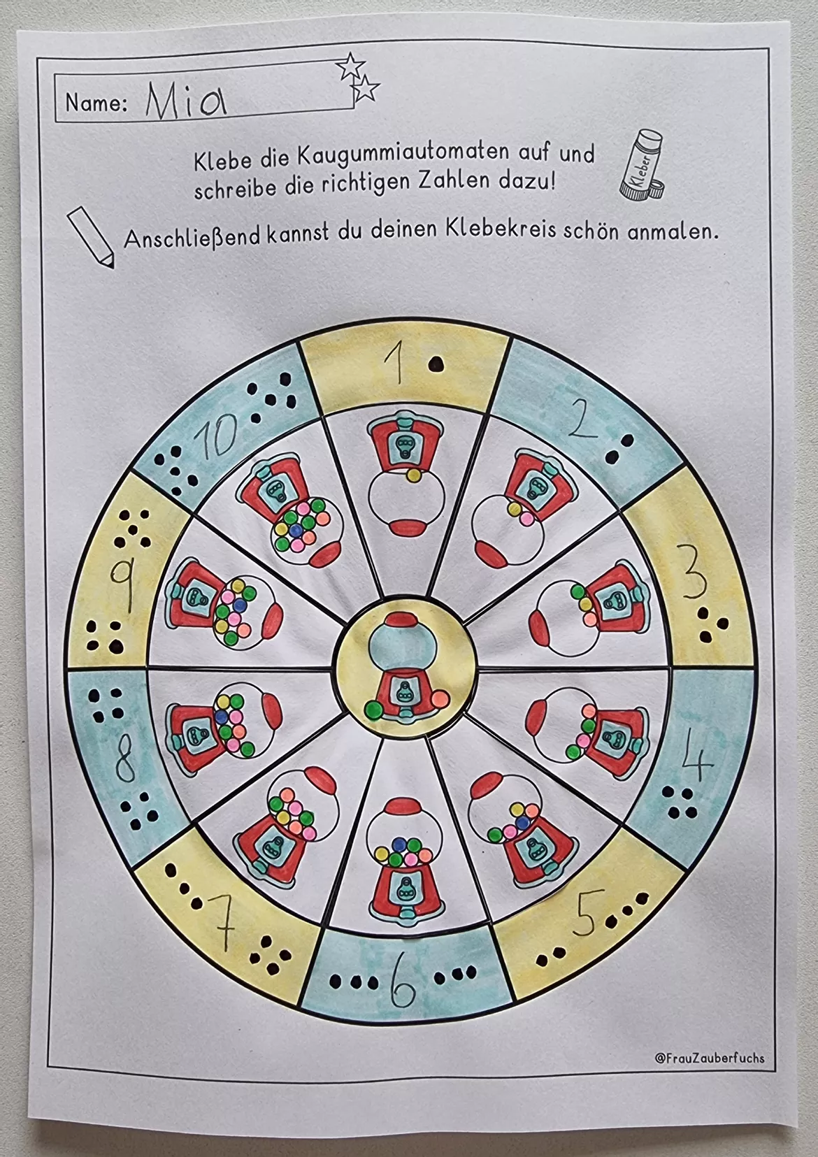 Bild in der Beschreibung des Unterrichtsmaterials Zählen bis 10 - Kaugummiautomat, Klettkreis, Klammerkarten & Klebekreise von Frau Zauberfuchs #1