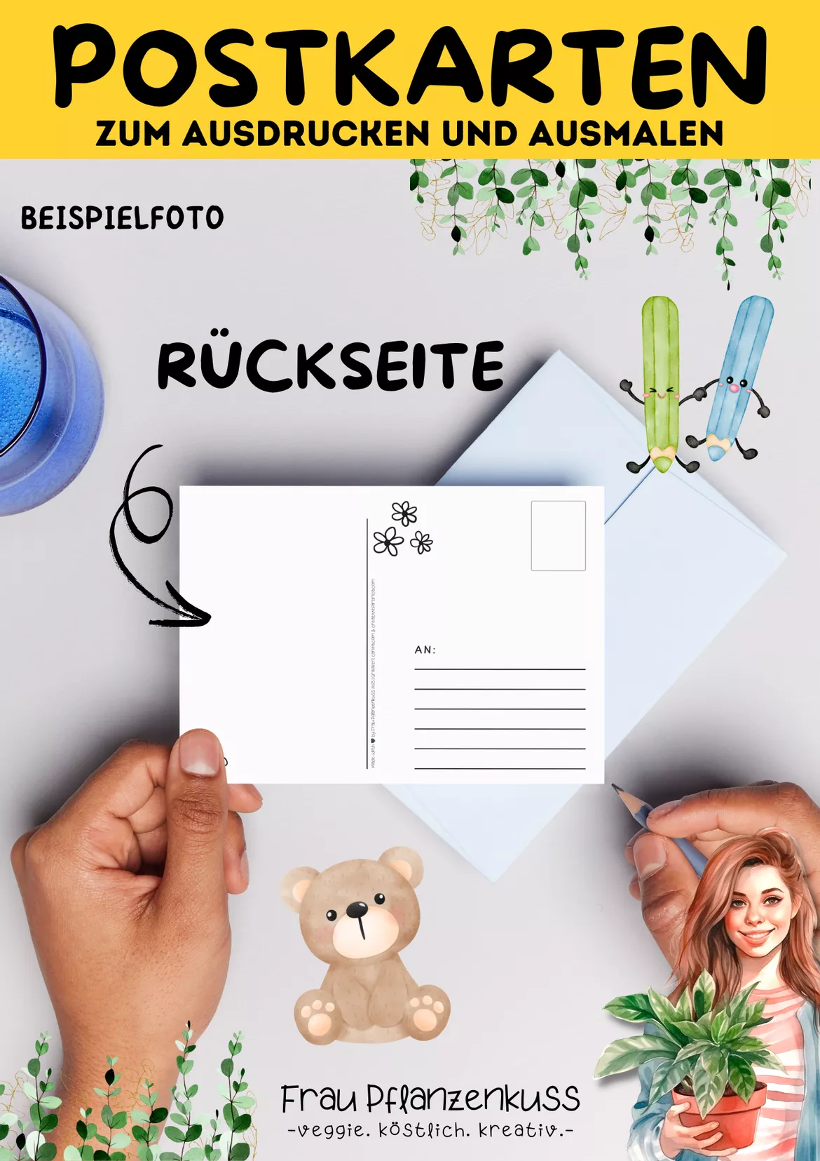 Bild in der Beschreibung des Unterrichtsmaterials Postkarten zum Ausmalen und Ausdrucken mit Bären + Sprüche von Frau Pflanzenkuss #3