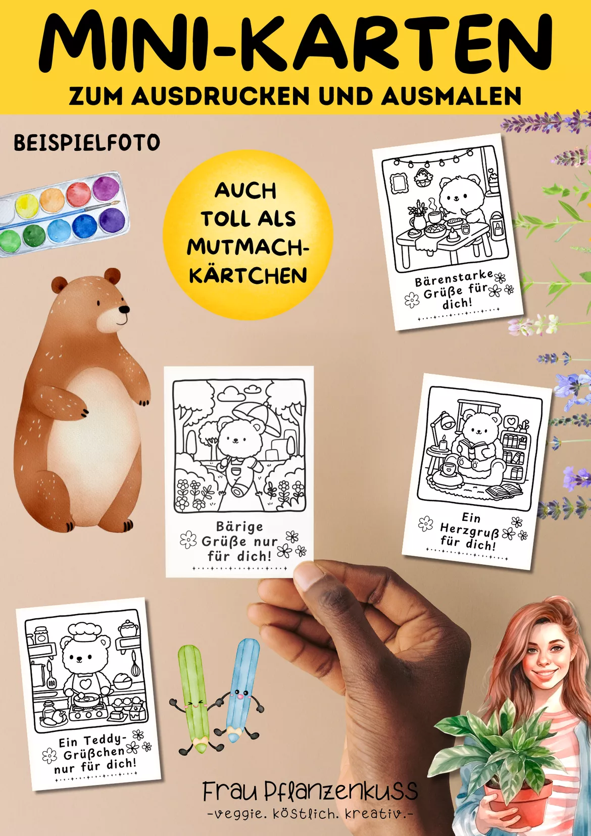 Bild in der Beschreibung des Unterrichtsmaterials Postkarten zum Ausmalen und Ausdrucken mit Bären + Sprüche von Frau Pflanzenkuss #2