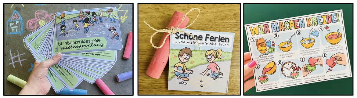 Bild in der Beschreibung des Unterrichtsmaterials Straßenkreide (Spielesammlung, Feriengruß + Kreide selbst herstellen) - Materialsammlung von Unterrichtmitspass #1