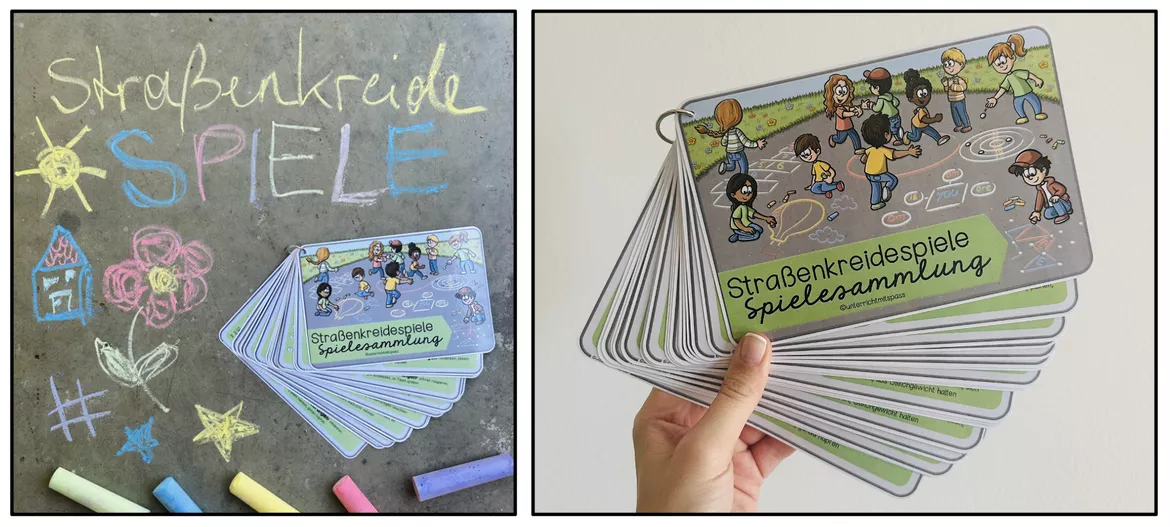 Bild in der Beschreibung des Unterrichtsmaterials Straßenkreidespiele - Spielesammlung (Kartei + Fächer) von Unterrichtmitspass #1