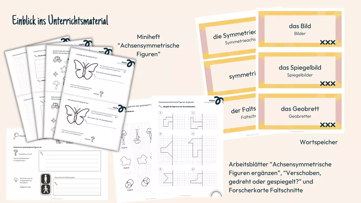 Bild in der Beschreibung des Unterrichtsmaterials Unterrichtseinheit Symmetrie (Mathematik) | Klasse 3 und 4 von Lehrerglück #2