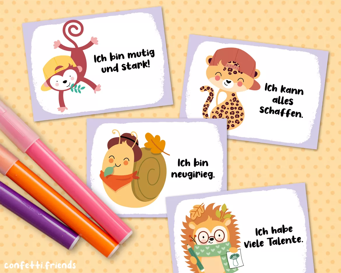 Bild in der Beschreibung des Unterrichtsmaterials 27 Mutmach-Karten für Kinder mit niedlichen Tieren von confetti.friends #2