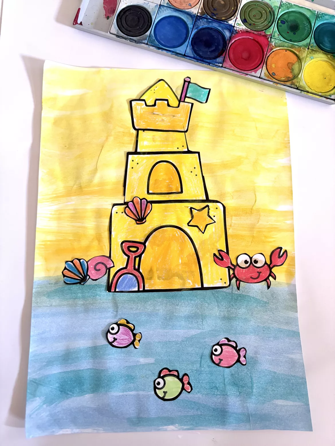 Bild in der Beschreibung des Unterrichtsmaterials Sommer Kunst Klasse 1, 2, Vorschule, Kita, einfache Bilder basteln-Feinmotorik von LernTagebuch #1