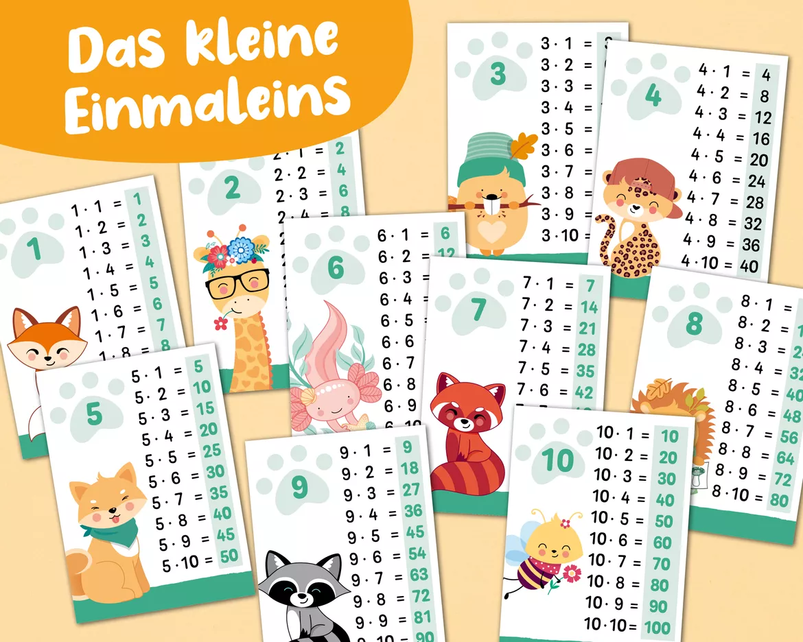 Bild in der Beschreibung des Unterrichtsmaterials 1x1 Lernkarten – Das kleine Einmaleins mit Tieren von confetti.friends #1