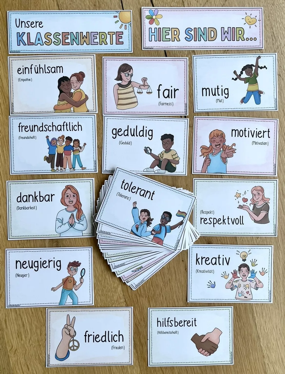 Bild in der Beschreibung des Unterrichtsmaterials Klassenwerte - 44 Karten (Ergänzung zu Klassenregeln) Klassenlehrer Absprachen von Doodleteacher #1