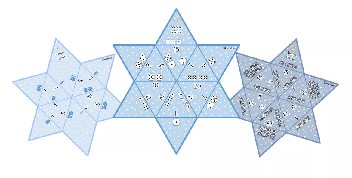Bild in der Beschreibung des Unterrichtsmaterials Freebie - Legesterne - Zahlwörter - Tellimero - 3 Mathesterne - Mathe 1. Klasse von Kreadura #1