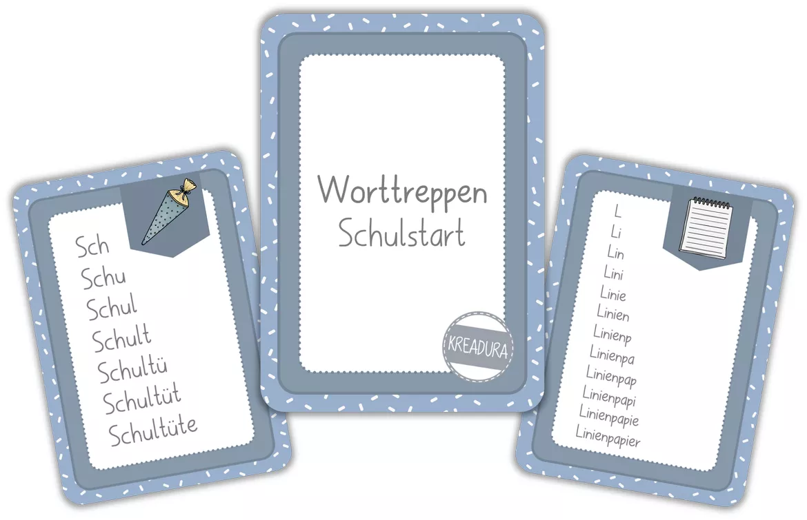 Bild in der Beschreibung des Unterrichtsmaterials Worttreppen Schulstart - Lesekarten - Klettkarten von Kreadura #1