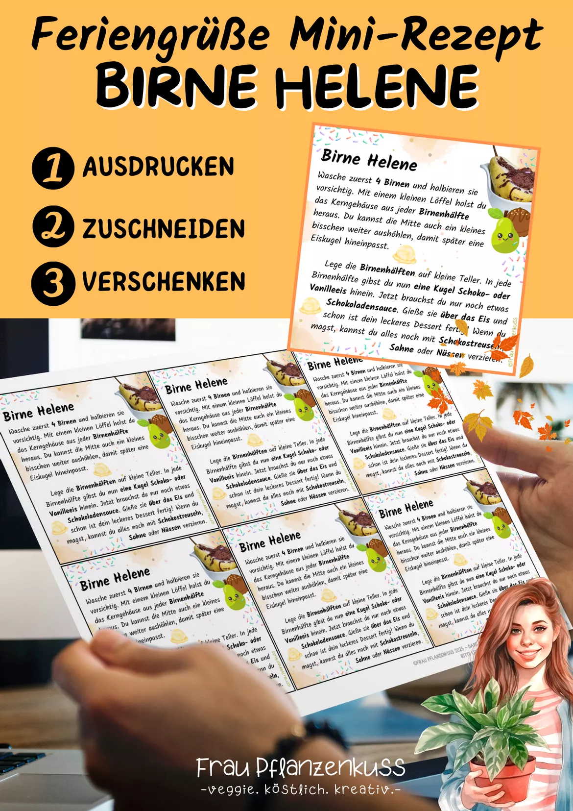 Bild in der Beschreibung des Unterrichtsmaterials Mini-Rezept Birne Helene Feriengruß Herbstferien - 1 bis 7. Klasse von Frau Pflanzenkuss #1