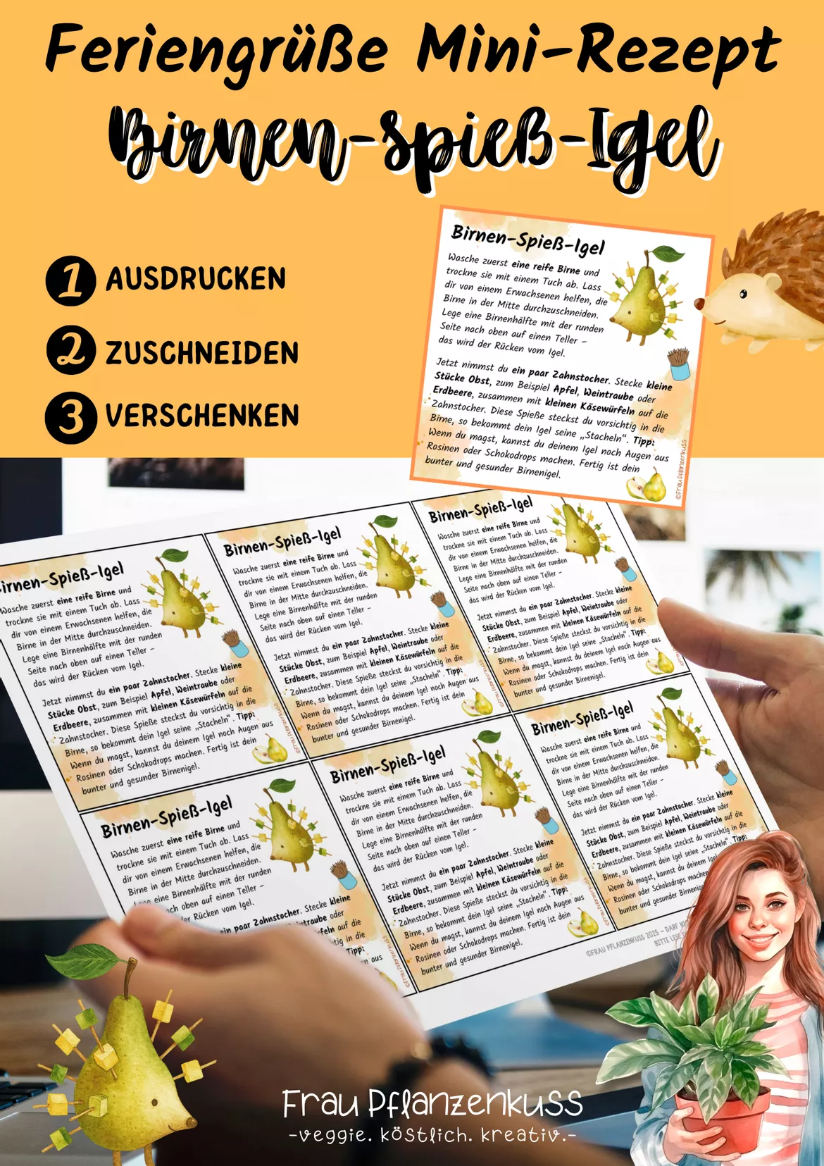 Bild in der Beschreibung des Unterrichtsmaterials Birnen-Spieß-Igel Klasse 1 bis 4 - Feriengruß Herbstferien von Frau Pflanzenkuss #1