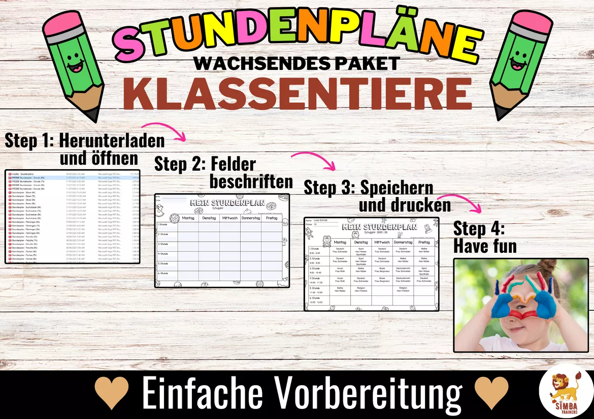 Bild in der Beschreibung des Unterrichtsmaterials Stundenplan Vorlage - Klassentiere (editierbar) | 4 Stundenoptionen - wachsendes Paket von SIMBA Trainers Education #7