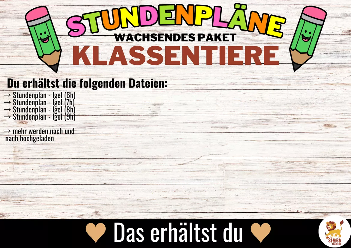 Bild in der Beschreibung des Unterrichtsmaterials Stundenplan Vorlage - Klassentiere (editierbar) | 4 Stundenoptionen - wachsendes Paket von SIMBA Trainers Education #6