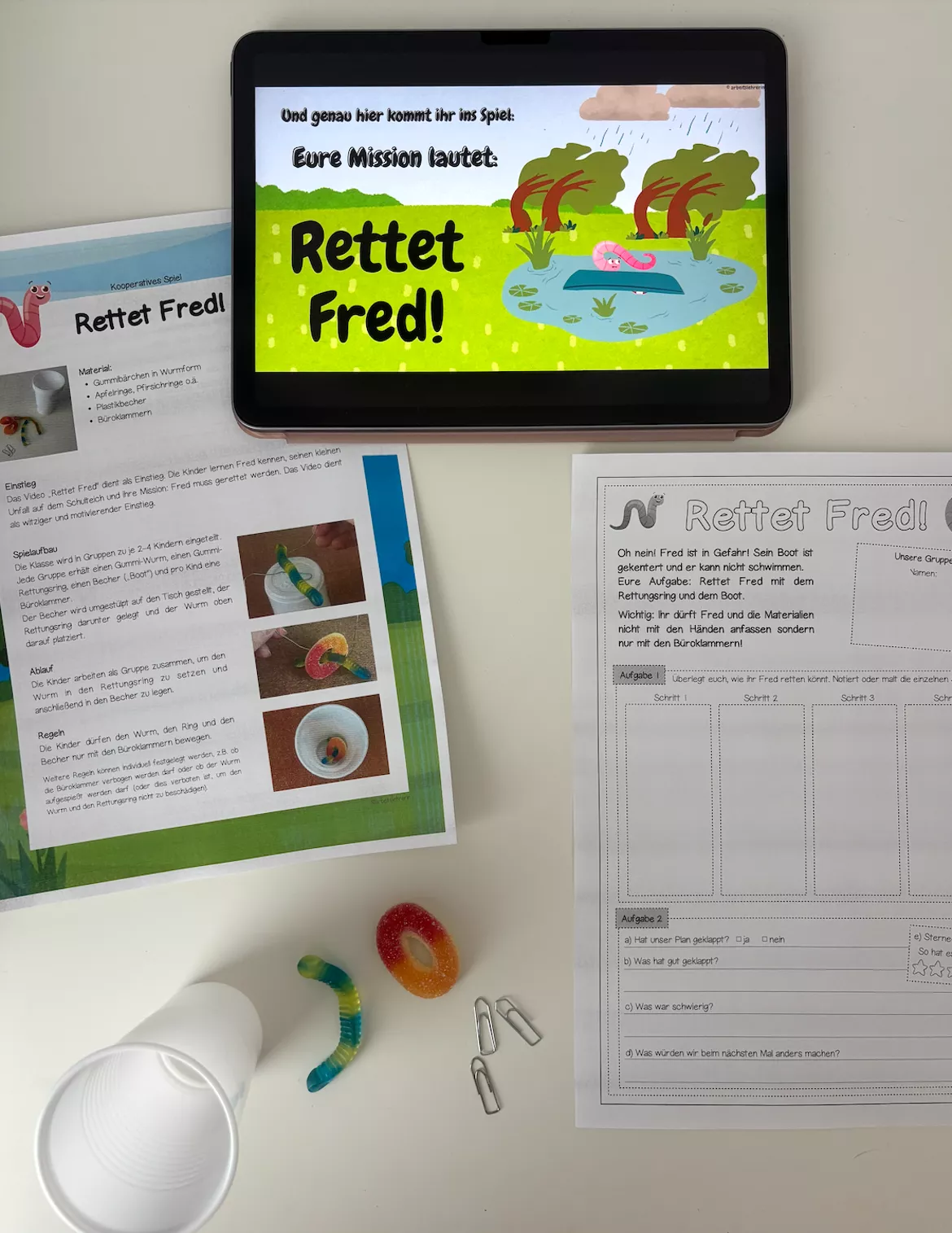 Bild in der Beschreibung des Unterrichtsmaterials Kooperationsspiel Rettet Fred - Anleitung, Video & Arbeitsblatt von arbeitslehrerin #1