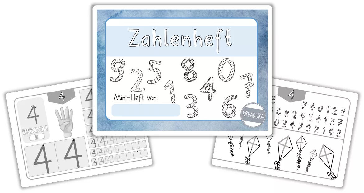 Bild in der Beschreibung des Unterrichtsmaterials Ziffern und Zahlen Schreiblehrngang - Miniheft von Kreadura #1