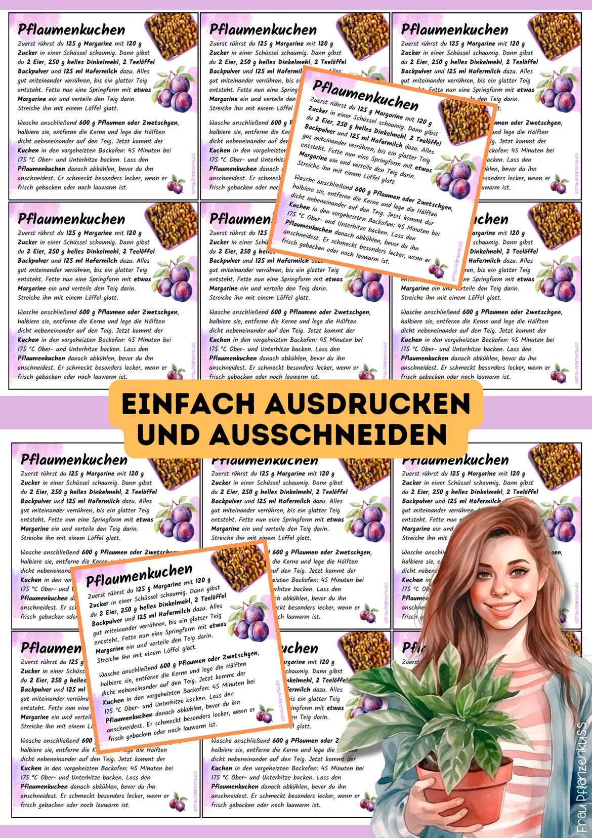 Bild in der Beschreibung des Unterrichtsmaterials Mini-Rezept für Pflaumenkuchen als Feriengruß Herbst ab 2. Klasse von Frau Pflanzenkuss #1