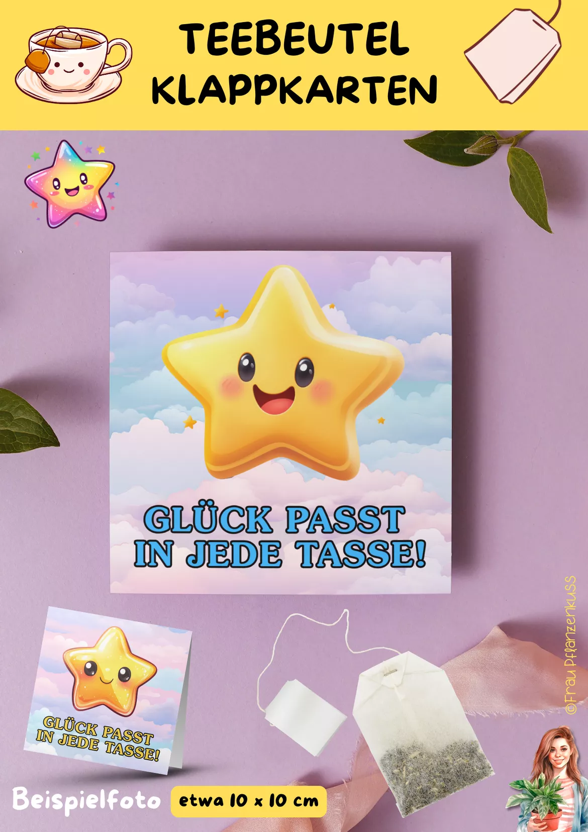 Bild in der Beschreibung des Unterrichtsmaterials Karte für Teebeutel 2. bis 7. Klasse mit Sprüchen und Sternen von Frau Pflanzenkuss #1