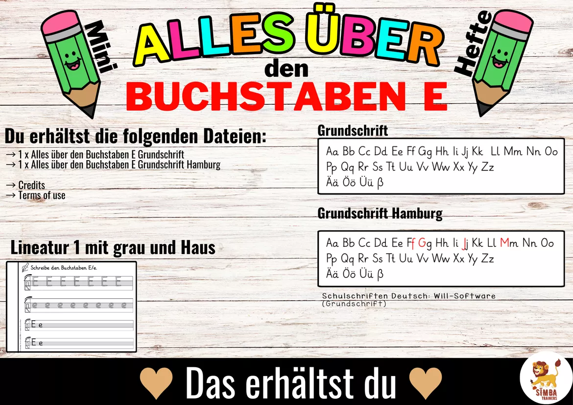 Bild in der Beschreibung des Unterrichtsmaterials Gratis: Alles über den Buchstaben E Buchstabeneinführung - Heft (Grundschrift) | Alemán von SIMBA Trainers Education #4