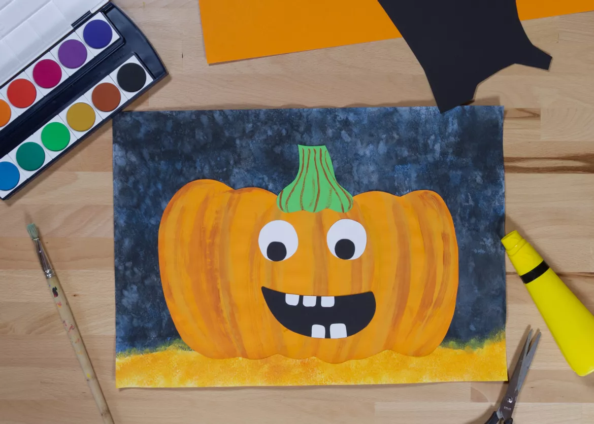 Bild in der Beschreibung des Unterrichtsmaterials Kunst Halloween, Fröhlicher Kürbis, Herbst von Pinselpauker #1