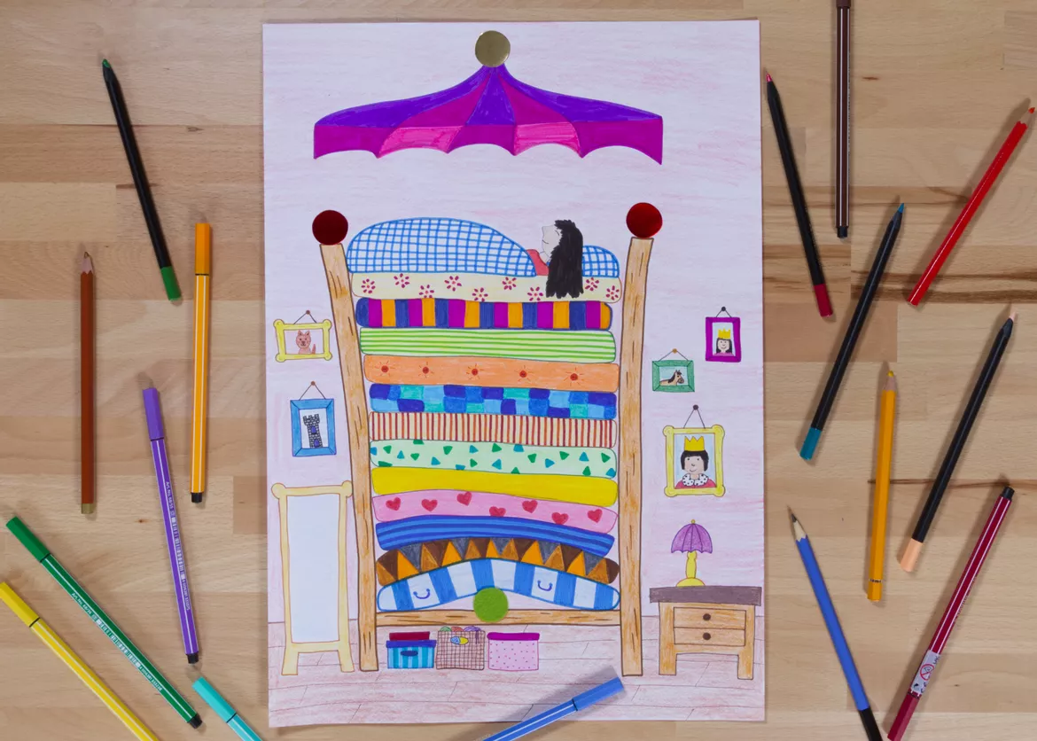 Bild in der Beschreibung des Unterrichtsmaterials Kunst Grundschule, Prinzessin auf der Erbse von Pinselpauker #1