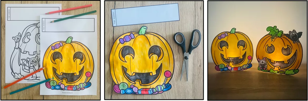 Bild in der Beschreibung des Unterrichtsmaterials Halloween-Kürbisse - Windlichter (Bastelvorlagen) von Unterrichtmitspass #1