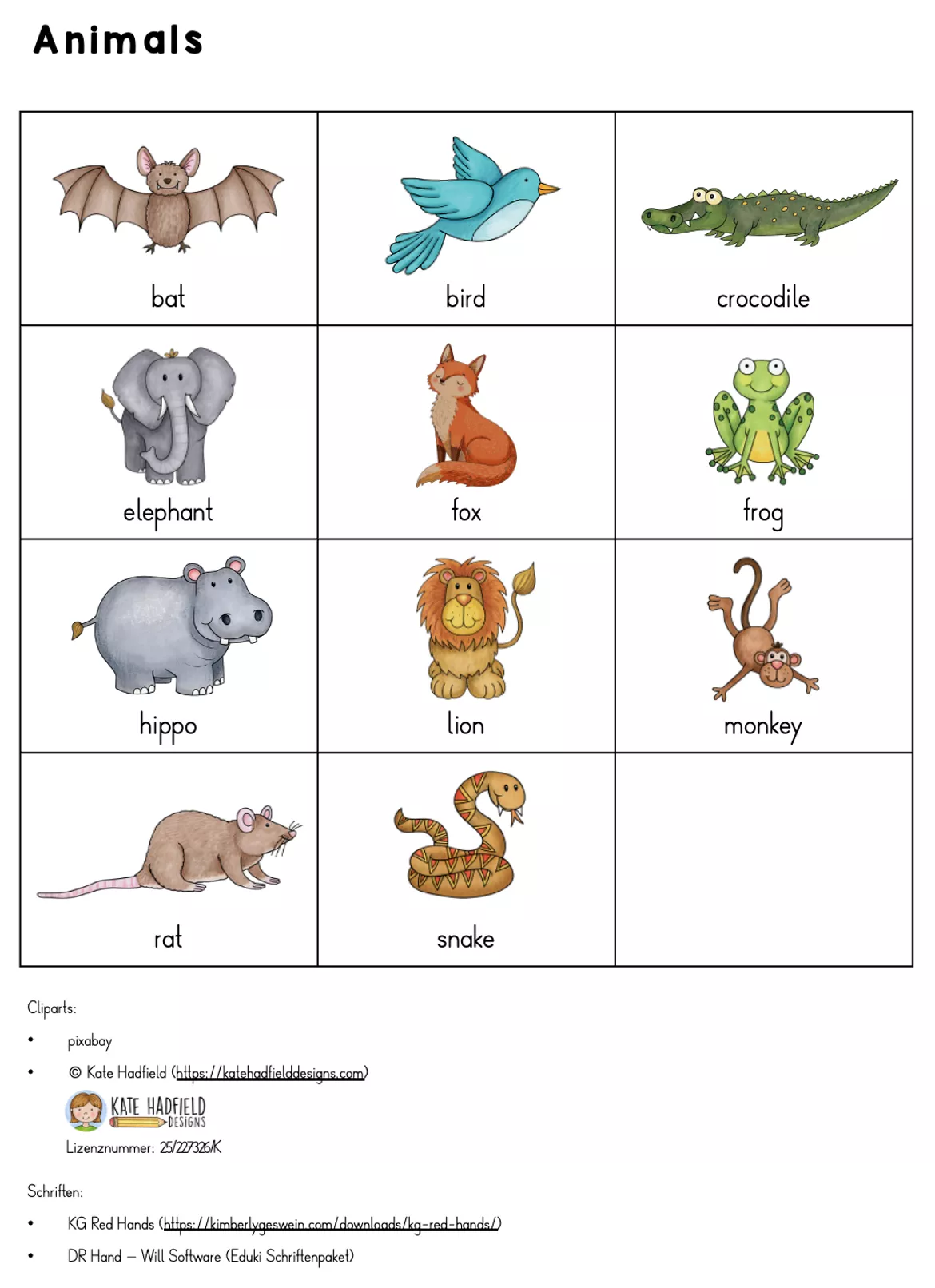 Bild in der Beschreibung des Unterrichtsmaterials Bingo Animals - Wortschatz Englisch (Playway 3) von buntebildung #1