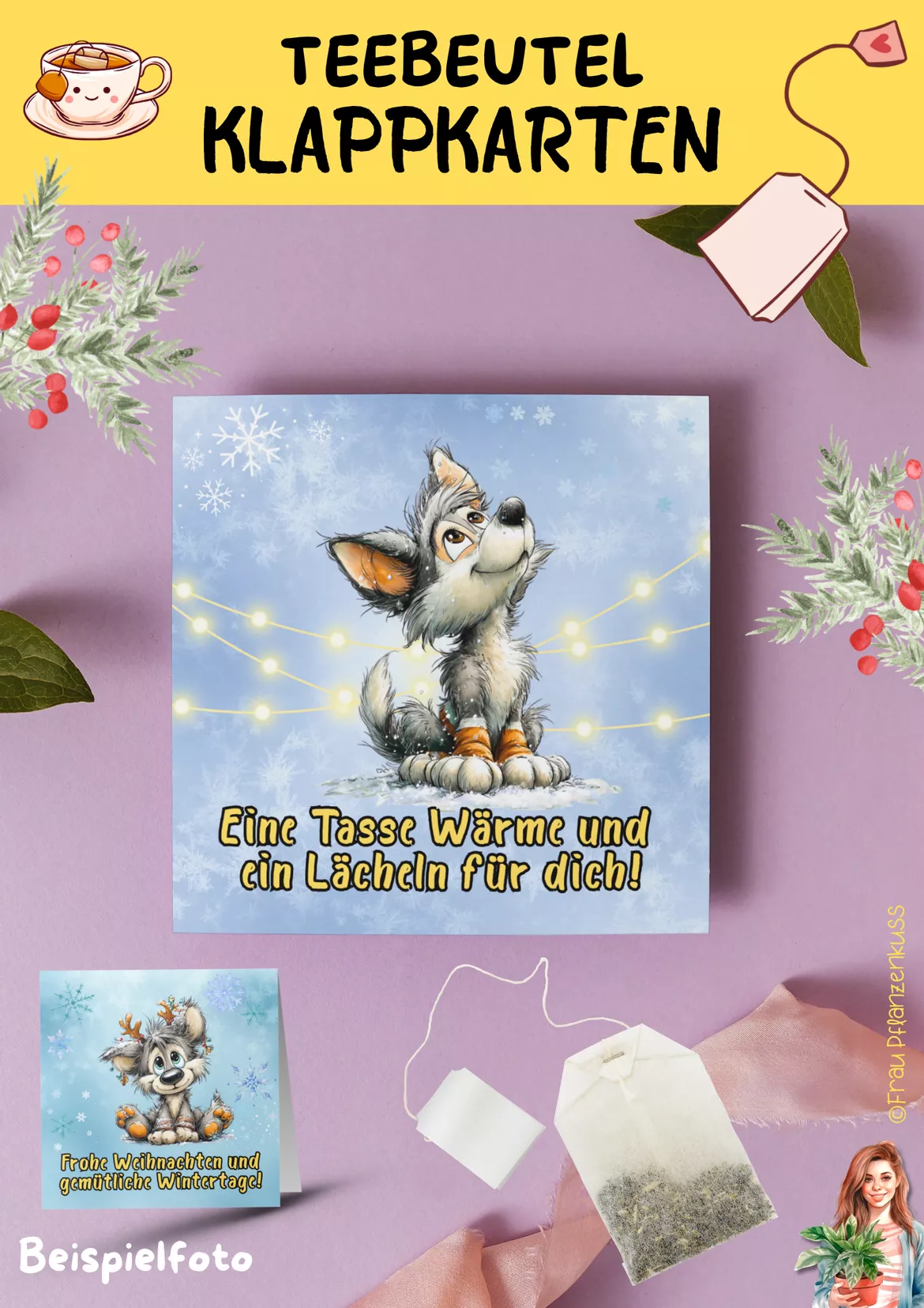Bild in der Beschreibung des Unterrichtsmaterials Karten für Teebeutel Weihnachten Wölfchen 1. bis 8. Klasse von Frau Pflanzenkuss #1