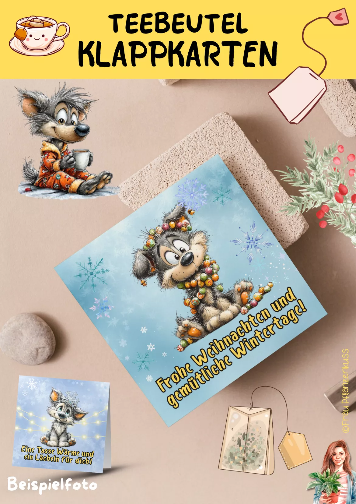 Bild in der Beschreibung des Unterrichtsmaterials Karten für Teebeutel Weihnachten Wölfchen 1. bis 8. Klasse von Frau Pflanzenkuss #2