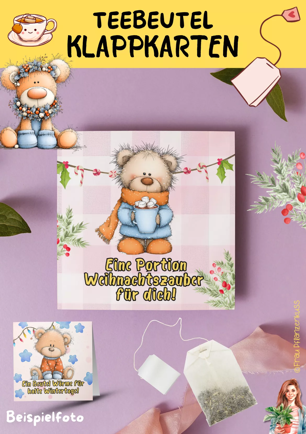 Bild in der Beschreibung des Unterrichtsmaterials Klappkarten für Teebeutel Teddy Weihnachten ab 1. Klasse von Frau Pflanzenkuss #1