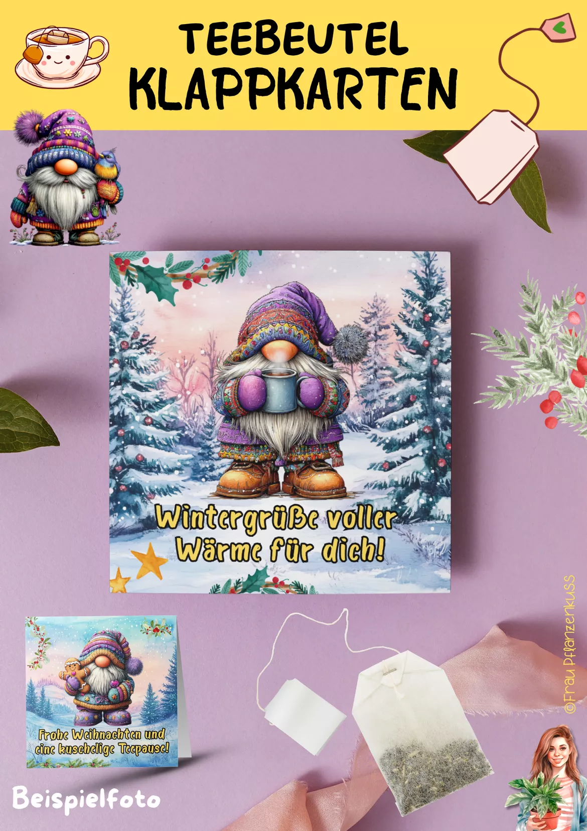 Bild in der Beschreibung des Unterrichtsmaterials Klappkarten für Teebeutel Weihachten Gnome Klasse 1 bis 8 von Frau Pflanzenkuss #1
