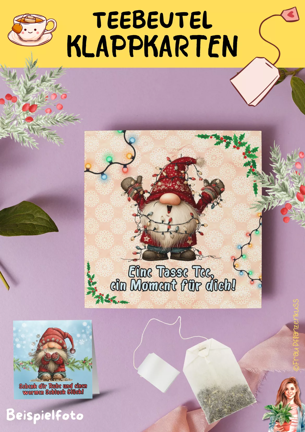 Bild in der Beschreibung des Unterrichtsmaterials Karten für Teebeutel Gnome Weihnachten Klasse 1 bis 8 von Frau Pflanzenkuss #1