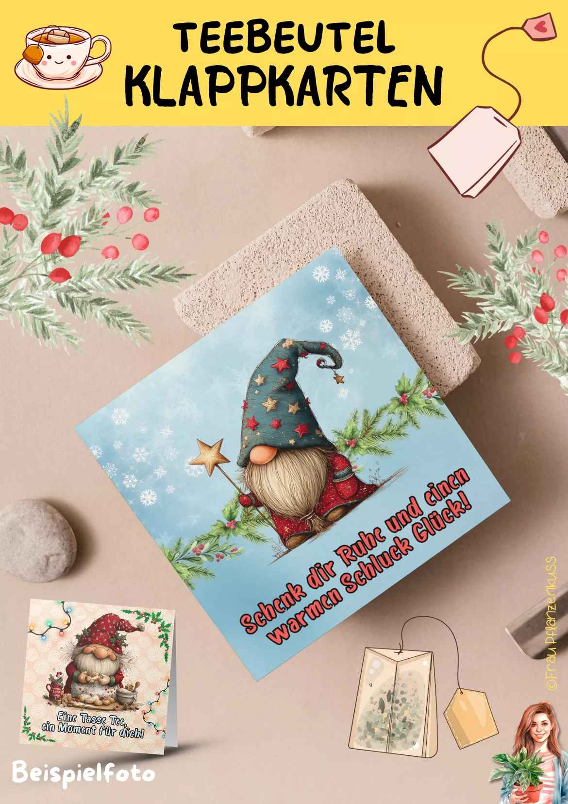 Bild in der Beschreibung des Unterrichtsmaterials Karten für Teebeutel Gnome Weihnachten Klasse 1 bis 8 von Frau Pflanzenkuss #2