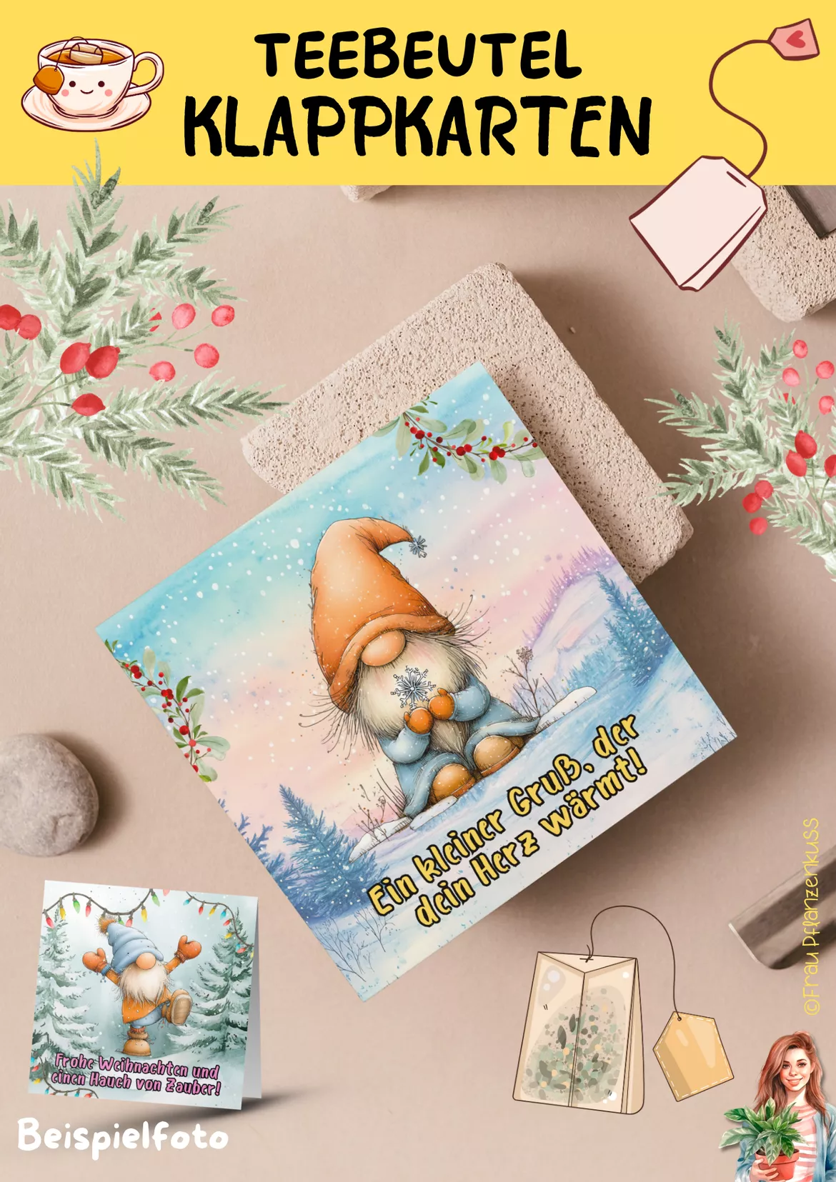 Bild in der Beschreibung des Unterrichtsmaterials Klappkarten für Teebeutel Wichtel Weihnachten Klasse 1 bis 8 von Frau Pflanzenkuss #2