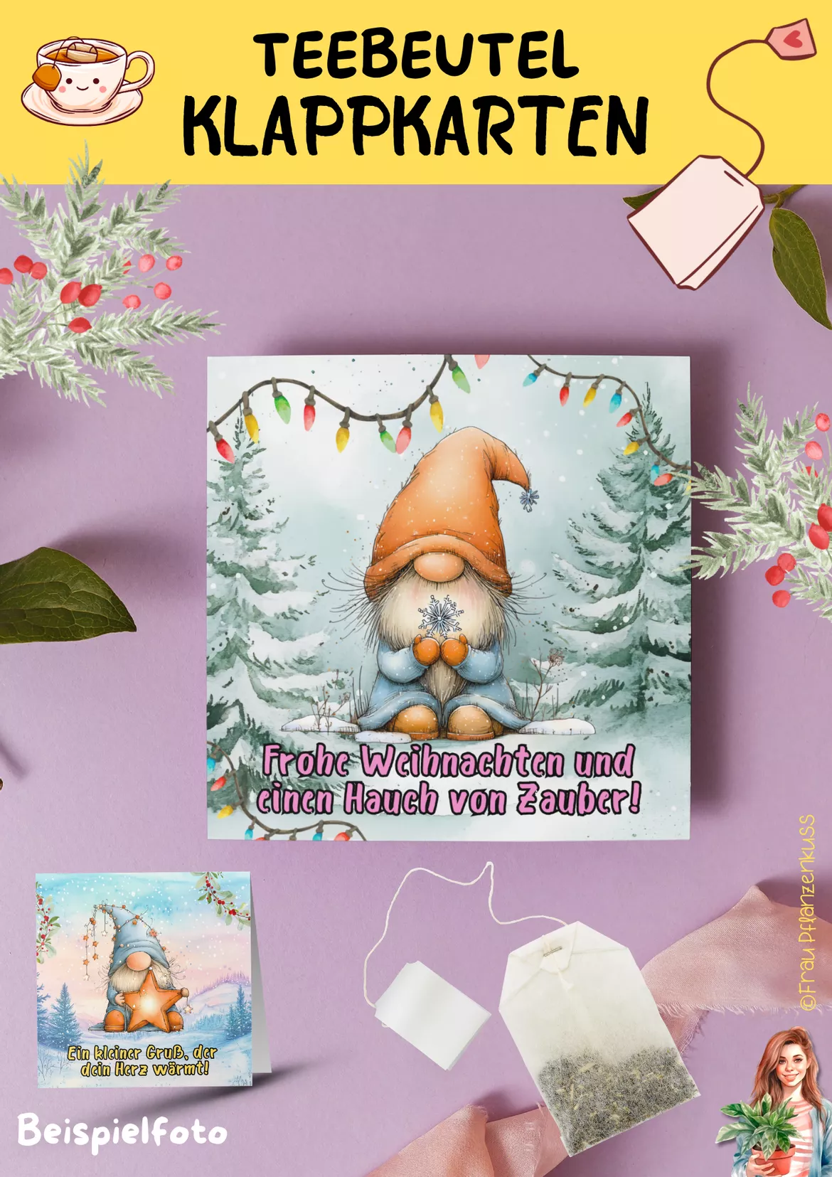 Bild in der Beschreibung des Unterrichtsmaterials Klappkarten für Teebeutel Wichtel Weihnachten Klasse 1 bis 8 von Frau Pflanzenkuss #1