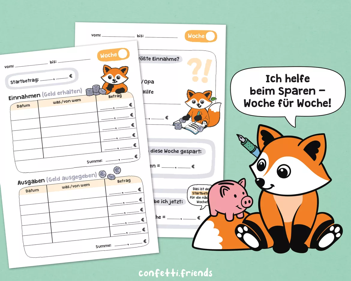 Bild in der Beschreibung des Unterrichtsmaterials Taschengeld-Planer mit Fuchs (8 Vorlagen) von confetti.friends #3