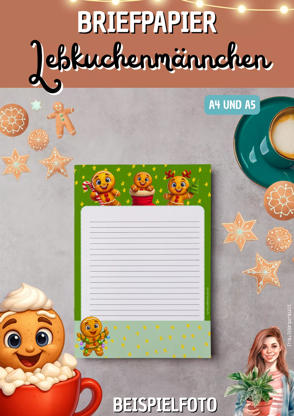 Bild in der Beschreibung des Unterrichtsmaterials Briefpapier Weihnachten Lebkuchenmännchen ab 2. Klasse von Frau Pflanzenkuss #2