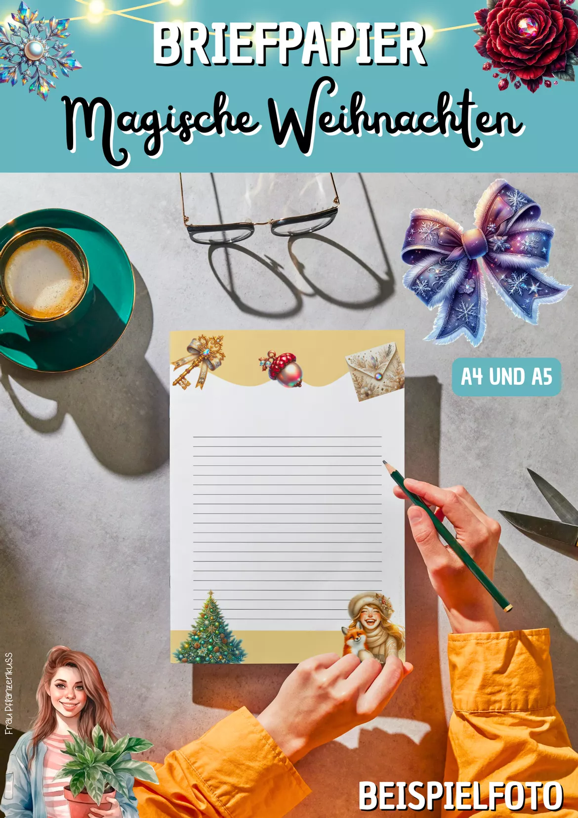 Bild in der Beschreibung des Unterrichtsmaterials Briefpapier Klasse 2 bis 6 Magische Weihnachten von Frau Pflanzenkuss #1