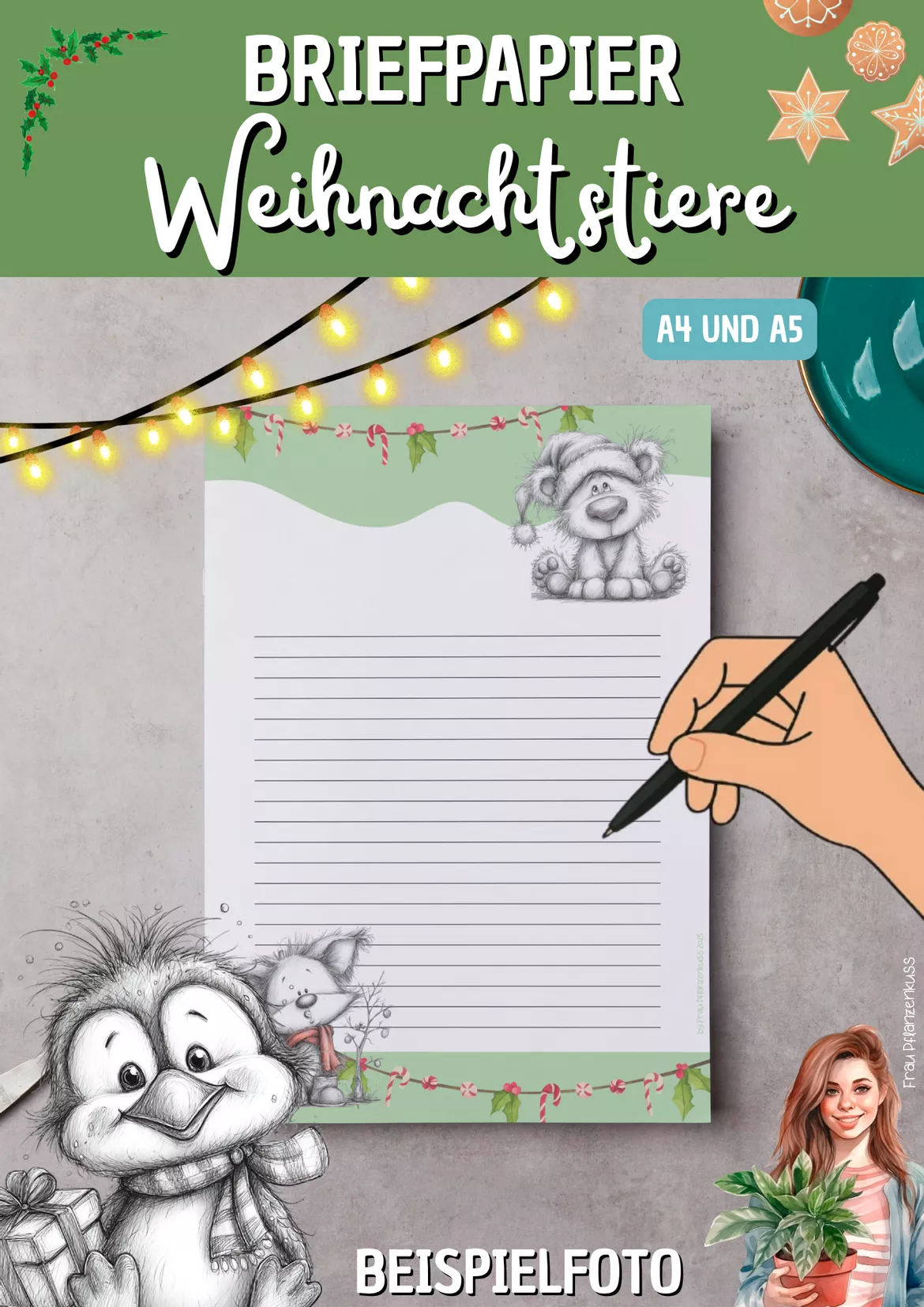 Bild in der Beschreibung des Unterrichtsmaterials Briefpapier Weihnachten Weihnachtstiere 2. bis 6. Klasse von Frau Pflanzenkuss #2
