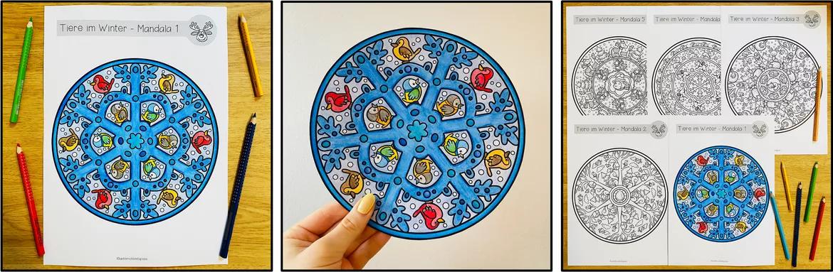 Bild in der Beschreibung des Unterrichtsmaterials Tiere im Winter - Mandalas (5 Malvorlagen) von Unterrichtmitspass #1