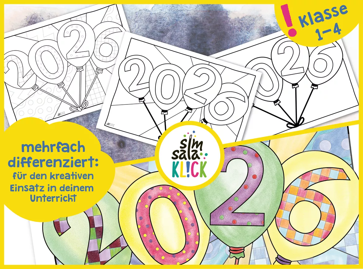 Bild in der Beschreibung des Unterrichtsmaterials Silvester Kunst Grundschule – Ausmalbild für Neujahr von simsalaKLICK #2