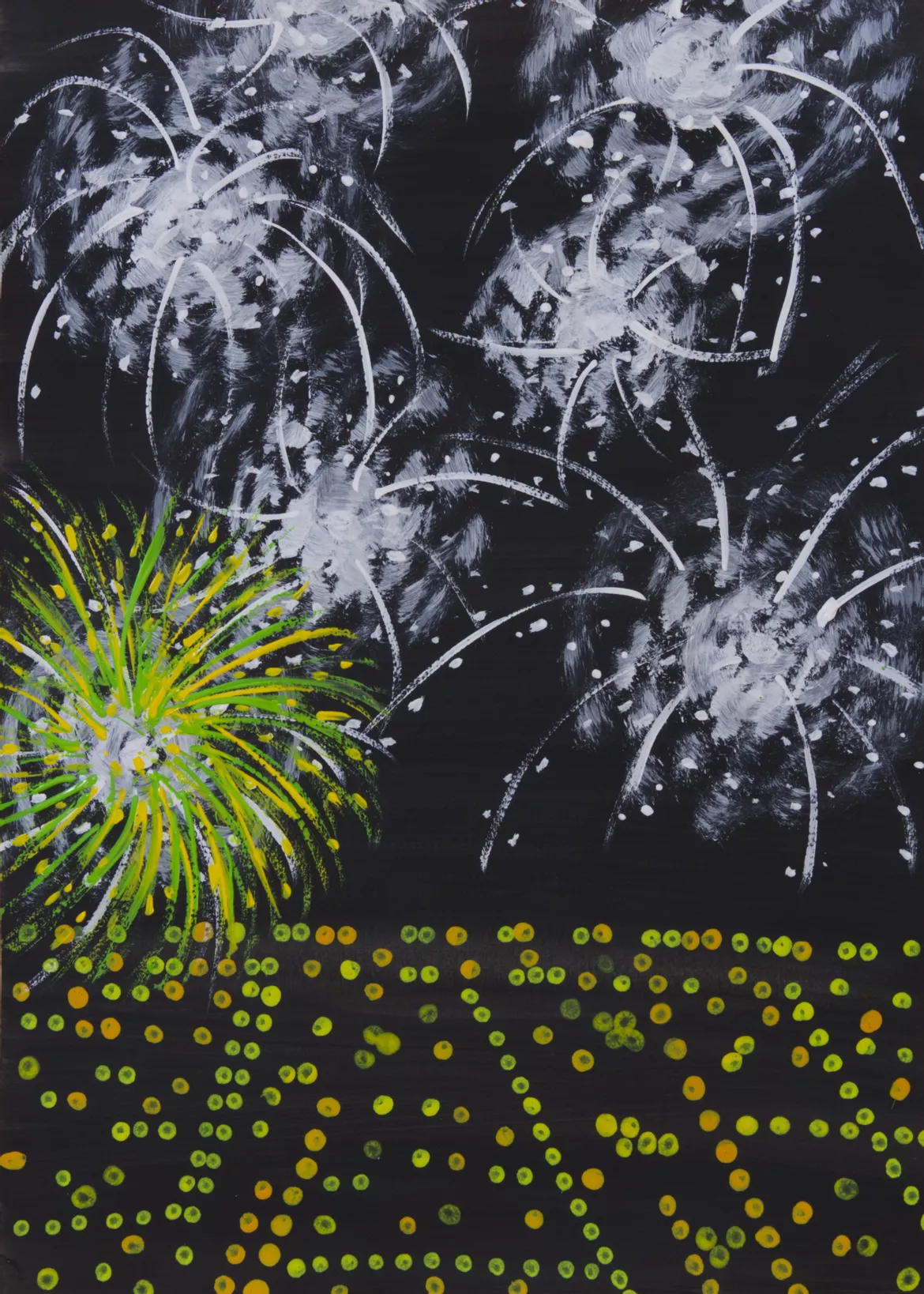 Bild in der Beschreibung des Unterrichtsmaterials Kunst Neujahr, buntes Feuerwerk, Grundschule von Pinselpauker #2