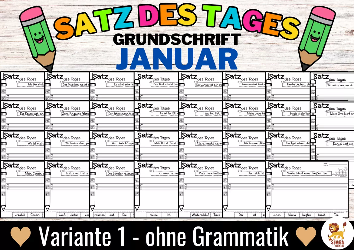 Bild in der Beschreibung des Unterrichtsmaterials Sätze schreiben / Satz des Tages / Schüttelsätze (Grundschrift) schreiben Januar von SIMBA Trainers Education #4