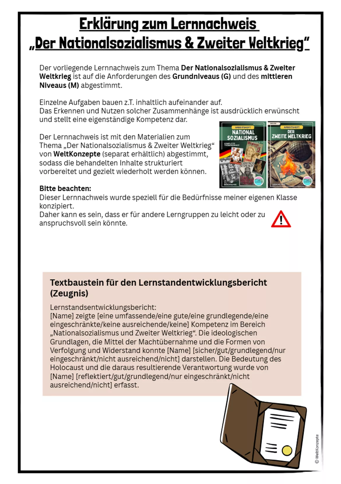 Bild in der Beschreibung des Unterrichtsmaterials Nationalsozialismus und Zweiter Weltkrieg - Lernnachweis - Klassenarbeit von WeltKonzepte #1