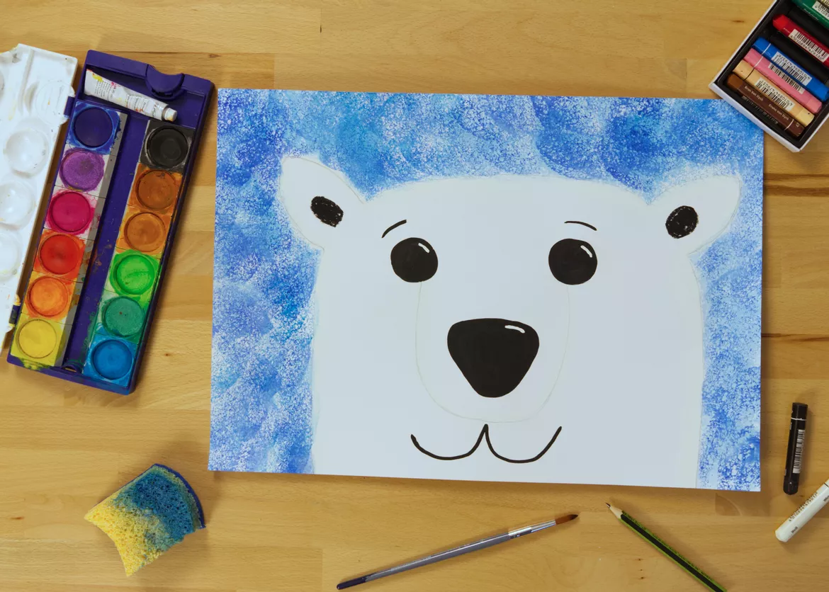 Bild in der Beschreibung des Unterrichtsmaterials Kunst Winter, male einen Eisbär, Grundschule von Pinselpauker #1